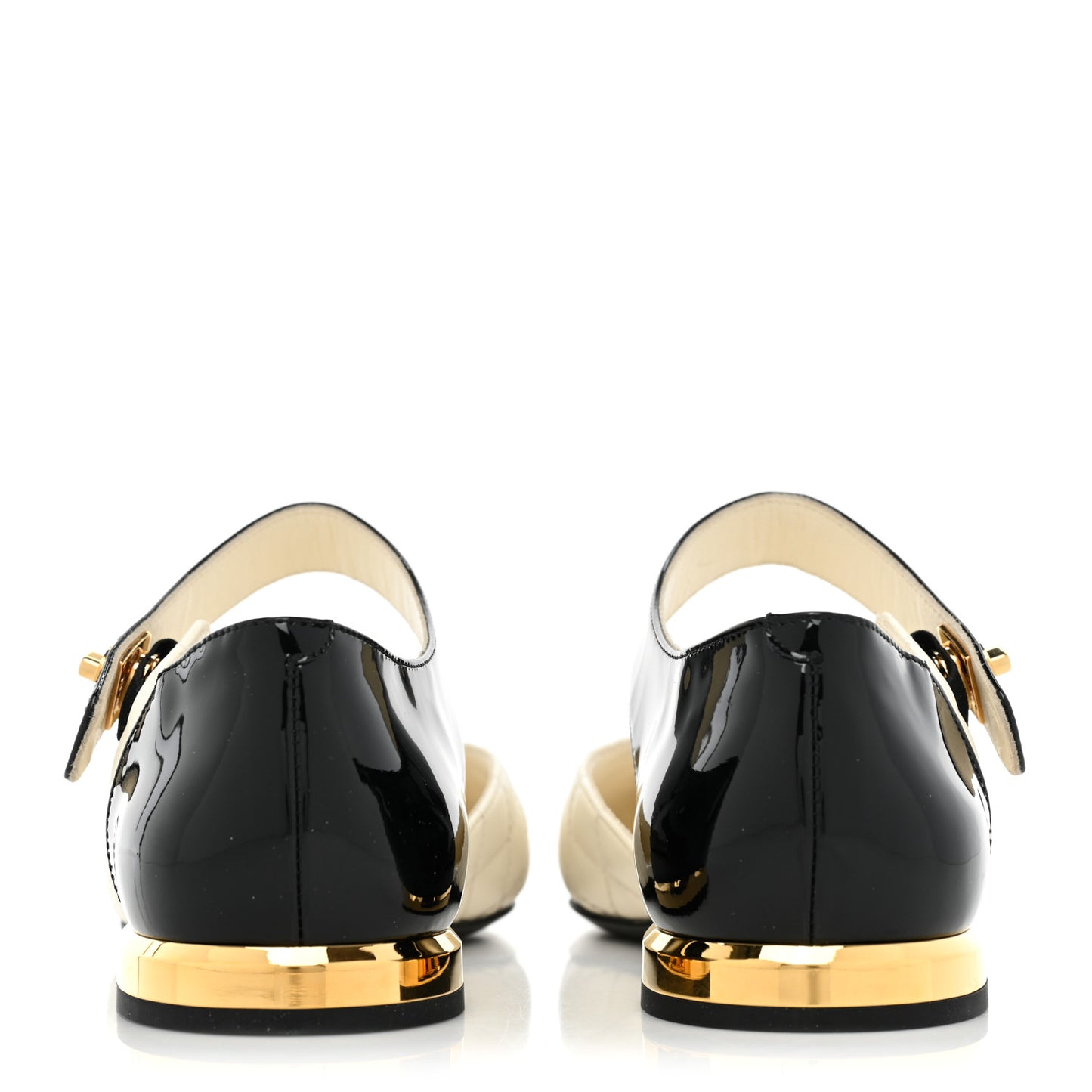Patent Lambskin Quilted Cap Toe Ballerina Flats 36 Ivory Black