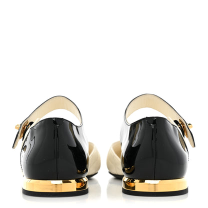 Chanel Patent Lambskin Quilted Cap Toe Ballerina Flats 36 Ivory Black 4 of 11