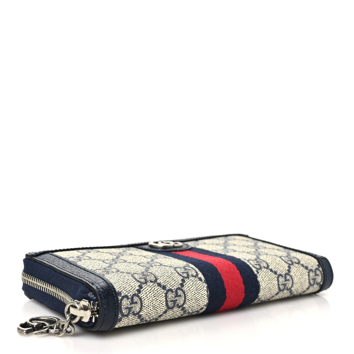 Gucci GG Supreme Monogram Textured Dollar Calfskin Web Ophidia Zip Around Wallet Beige Blue 4 of 8
