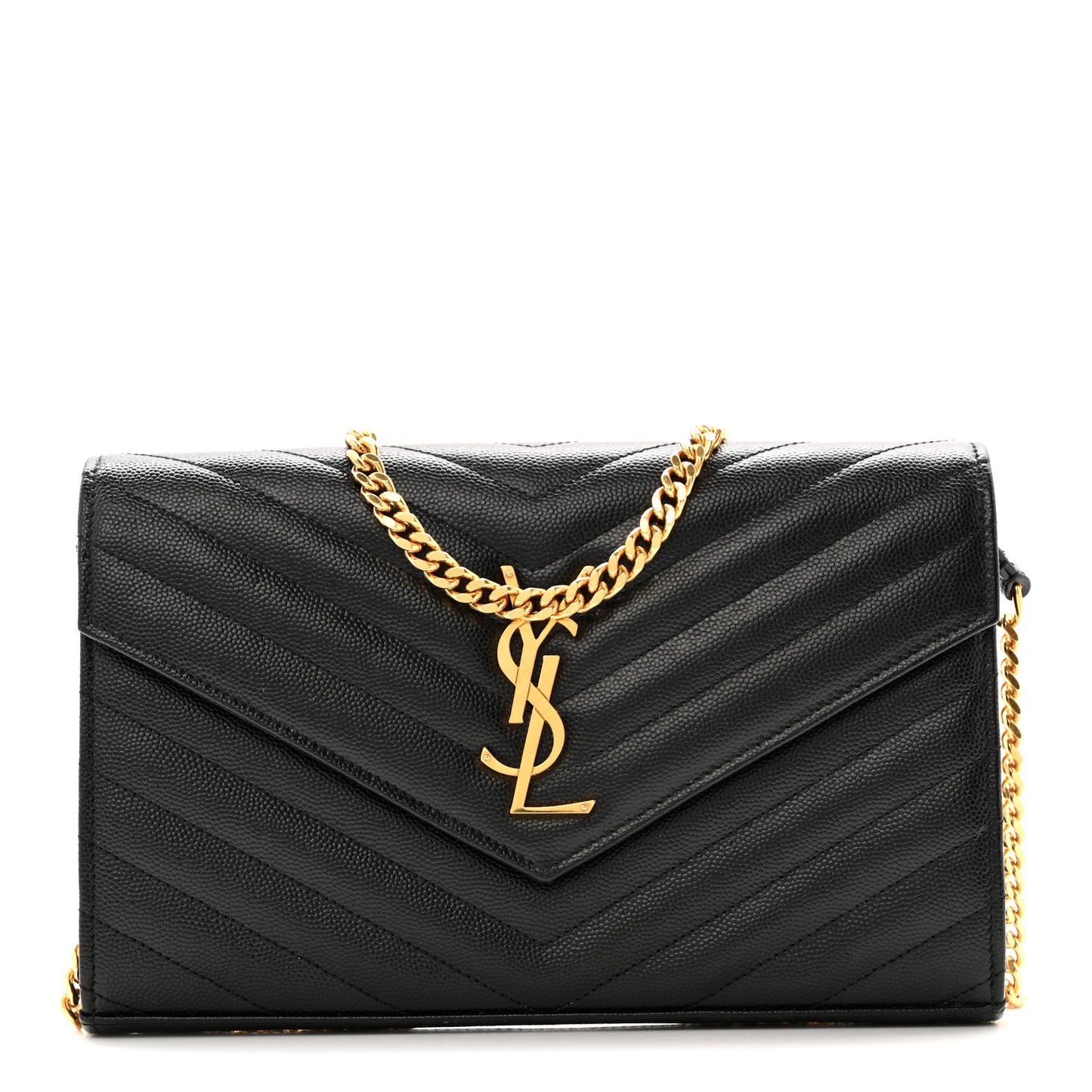 Grain De Poudre Matelasse Chevron Monogram Chain Wallet Black Black