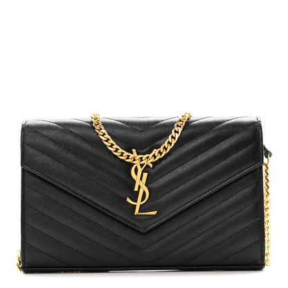 Saint Laurent Grain De Poudre Matelasse Chevron Monogram Chain Wallet Black Black 1 of 12
