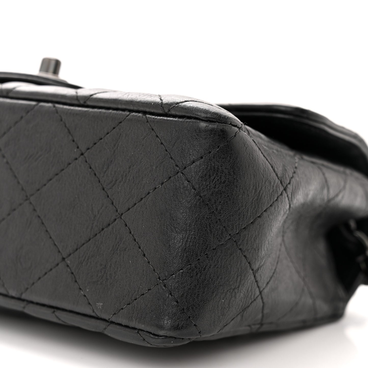 Crumpled Calfskin Quilted Mini Rectangular Flap So Black