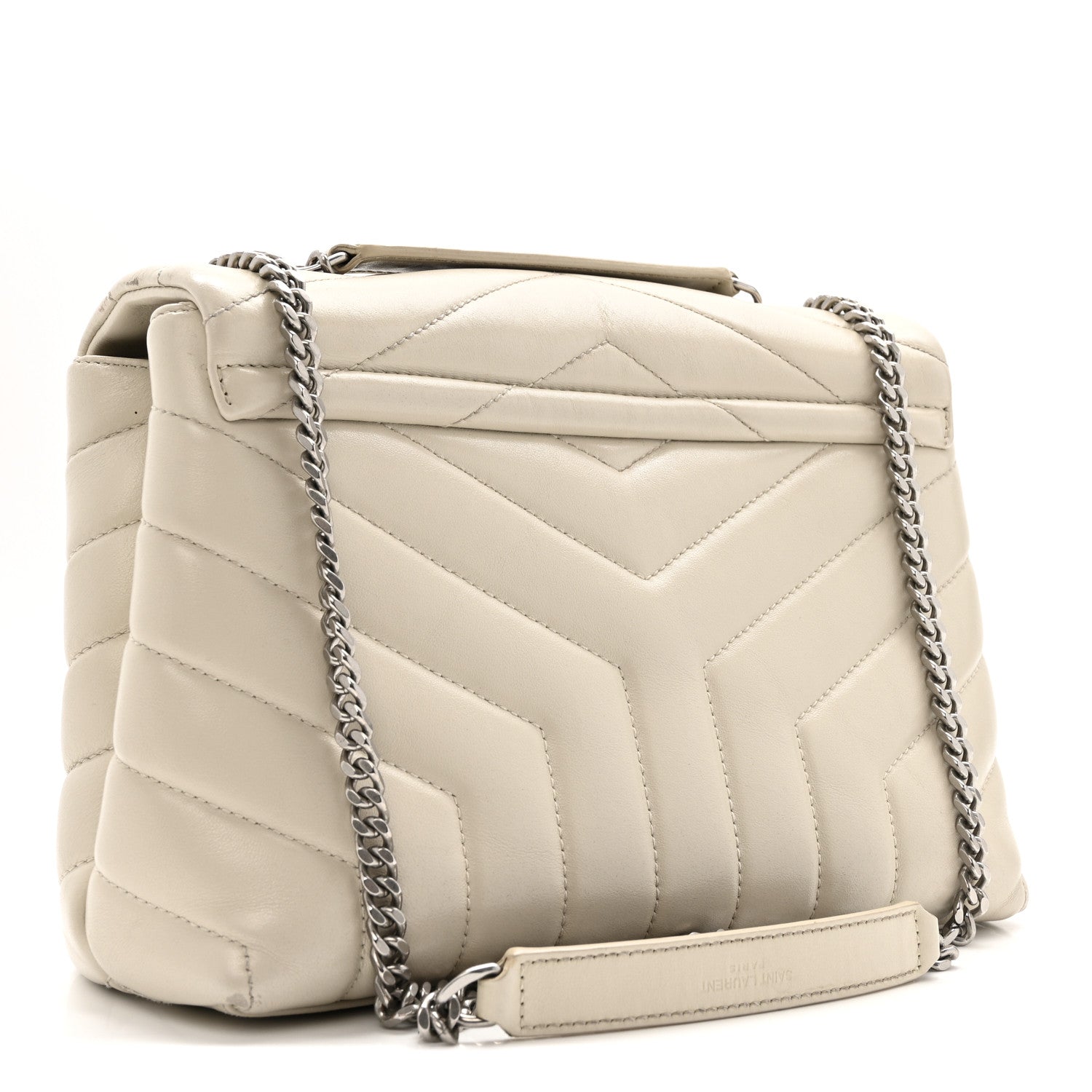 Saint Laurent Calfskin Y Quilted Monogram Small Loulou Chain Satchel Ivory 3 of 14