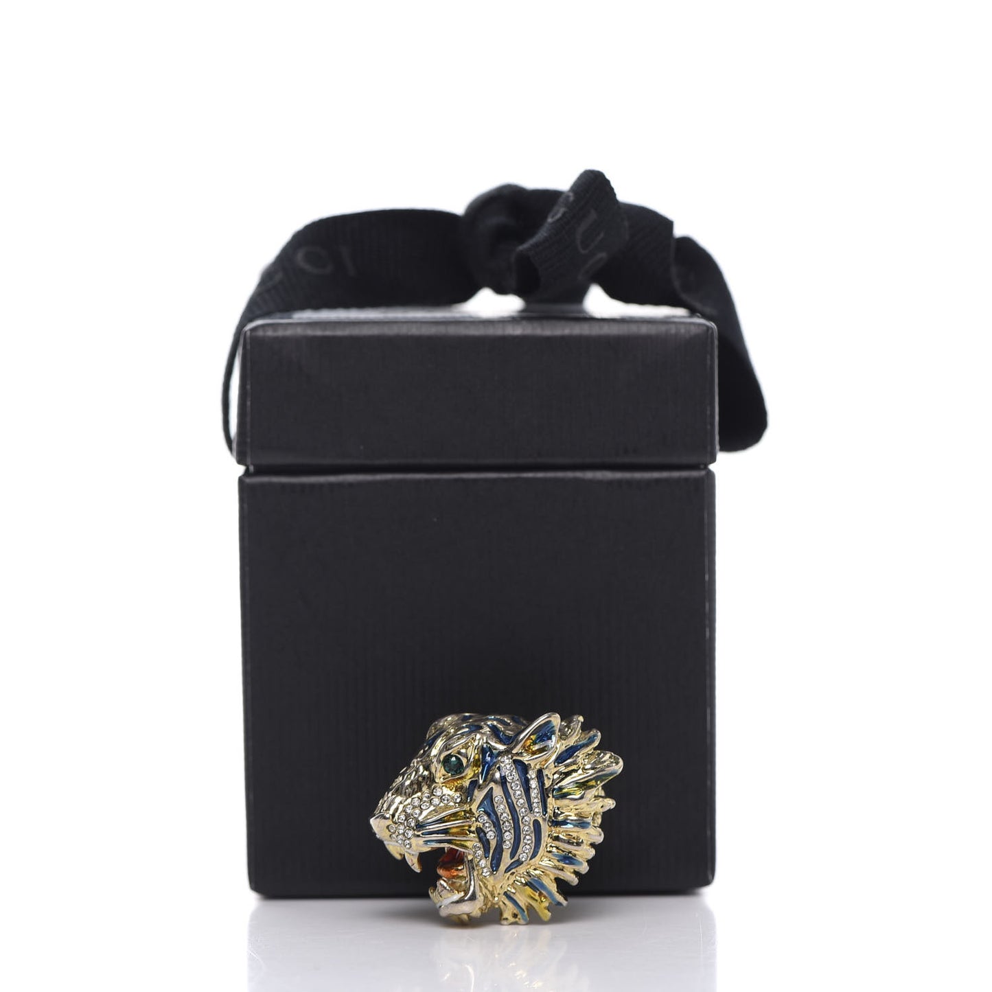 Metal Crystal Lion Head Ring 6 Aged Gold Multicolor