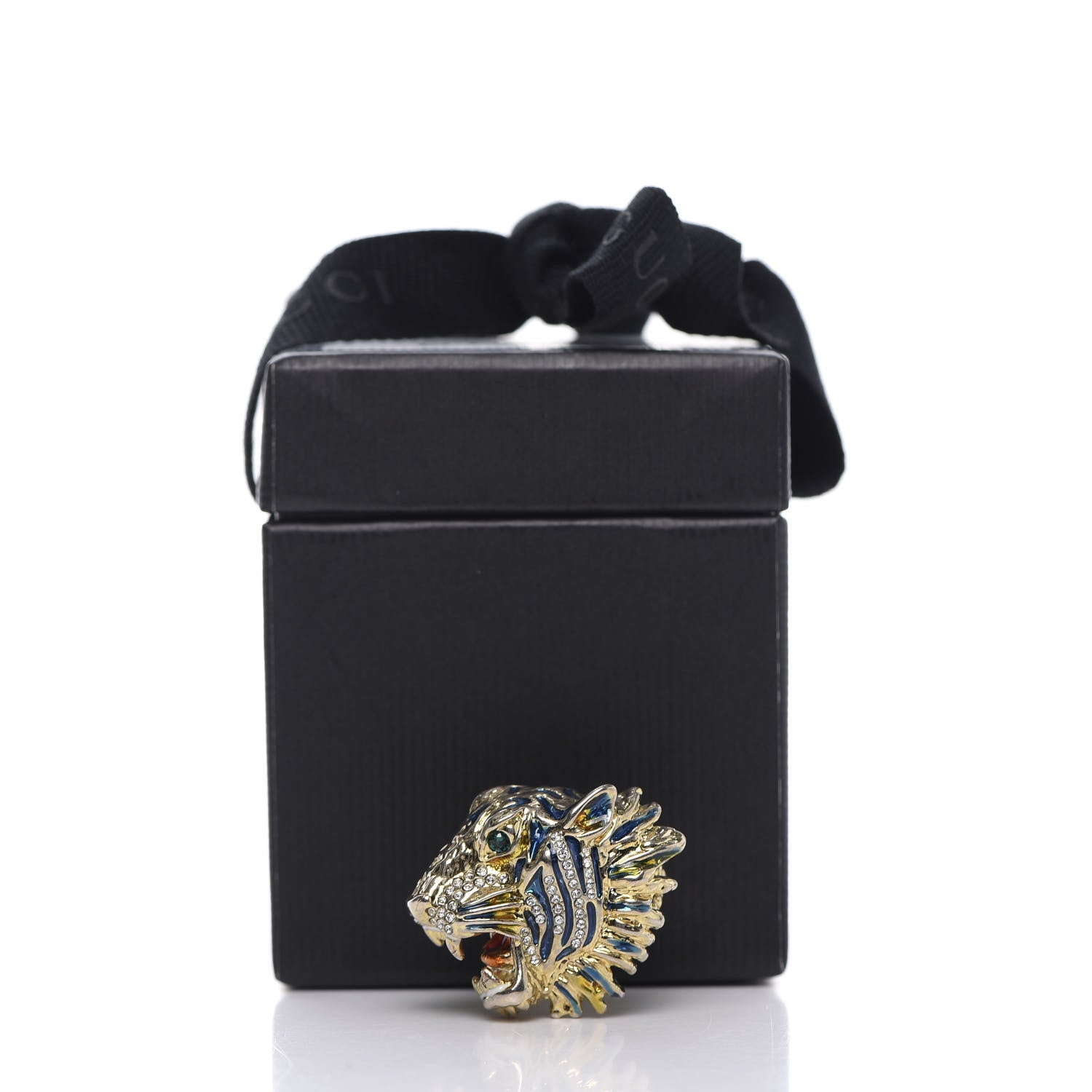 Gucci Metal Crystal Lion Head Ring 6 Aged Gold Multicolor 6 of 6