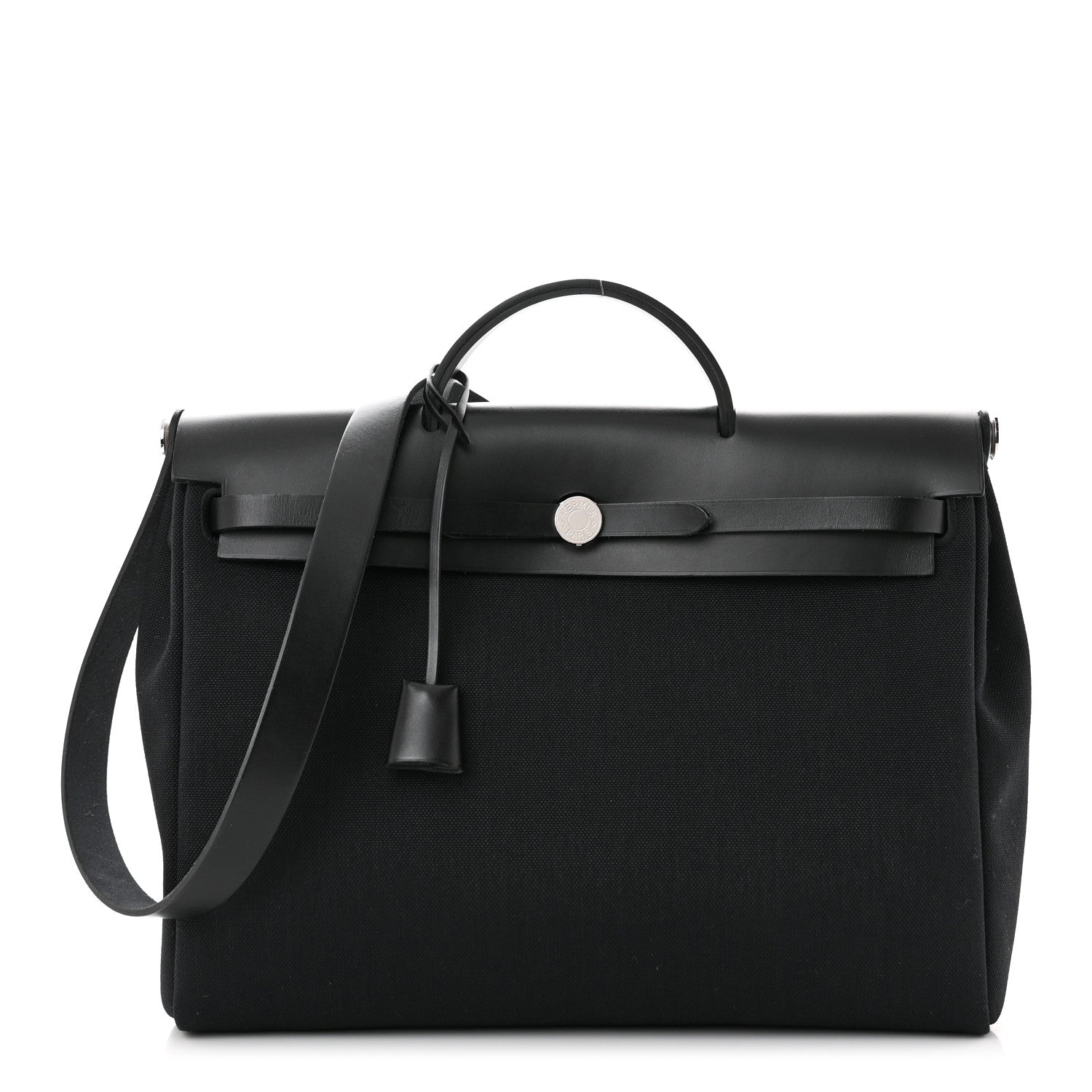 Hermes Military Toile Vache Hunter Herbag Messenger 39 Black 3 of 12