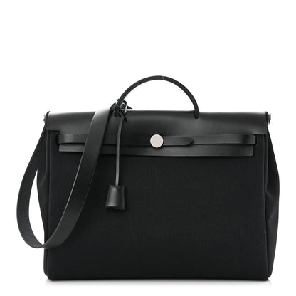 Hermes Military Toile Vache Hunter Herbag Messenger 39 Black 3 of 12