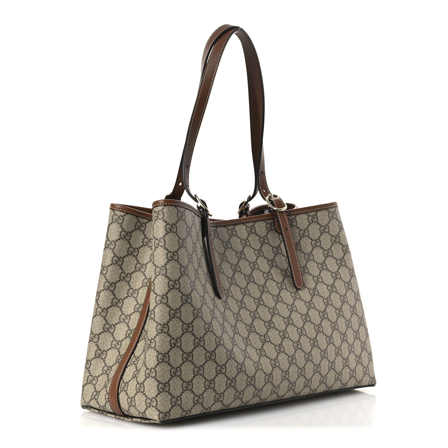 Gucci GG Supreme Monogram Emblem Large Tote Bag Beige Dark Brown 2 of 10