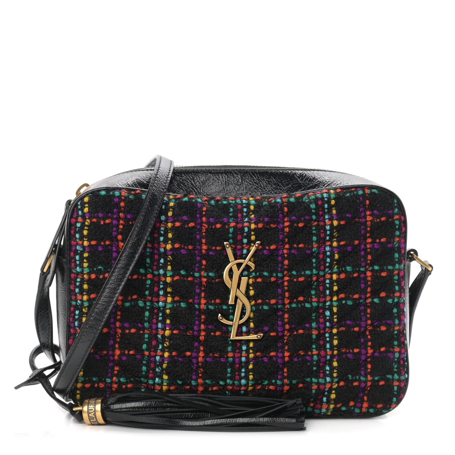 Saint Laurent Tweed Calfskin Monogram Lou Camera Bag Black 1 of 10