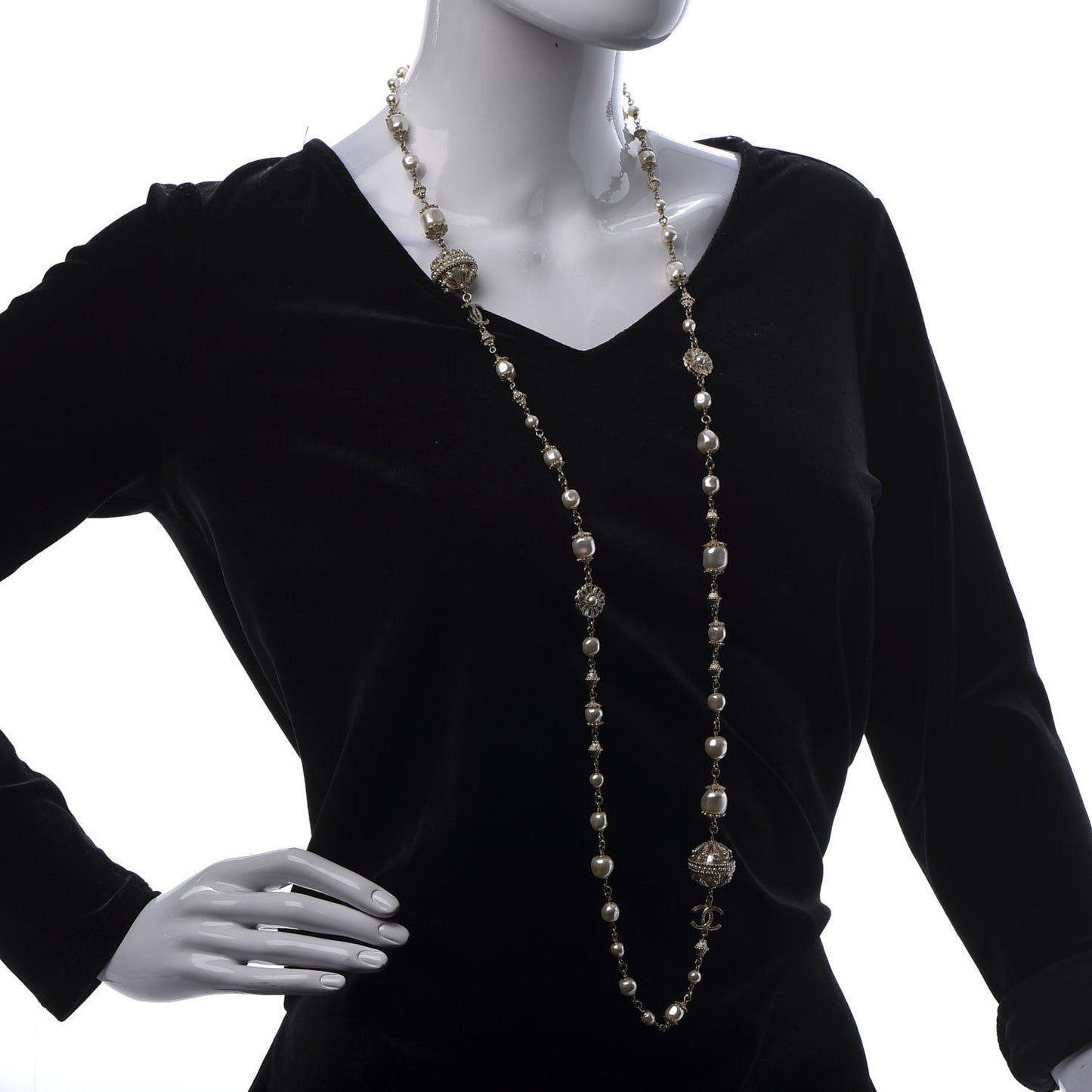 Pearl CC Long Necklace Gold