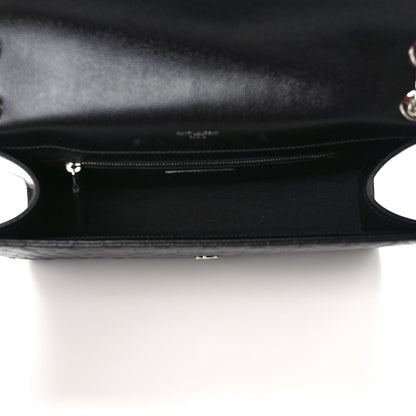 Saint Laurent Grain De Poudre Textured Mixed Matelasse Large Triquilt Monogram Satchel Black 5 of 10