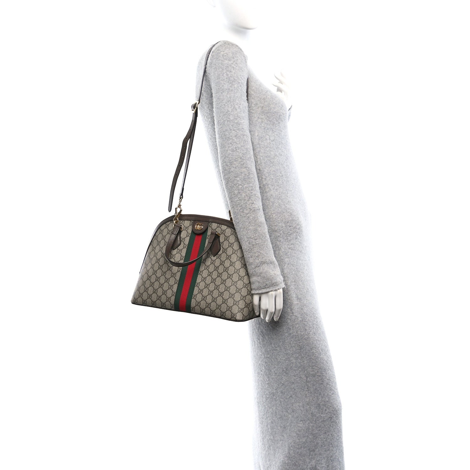 Gucci GG Supreme Monogram Web Medium Ophidia Top Handle Dome Bag Brown 2 of 15