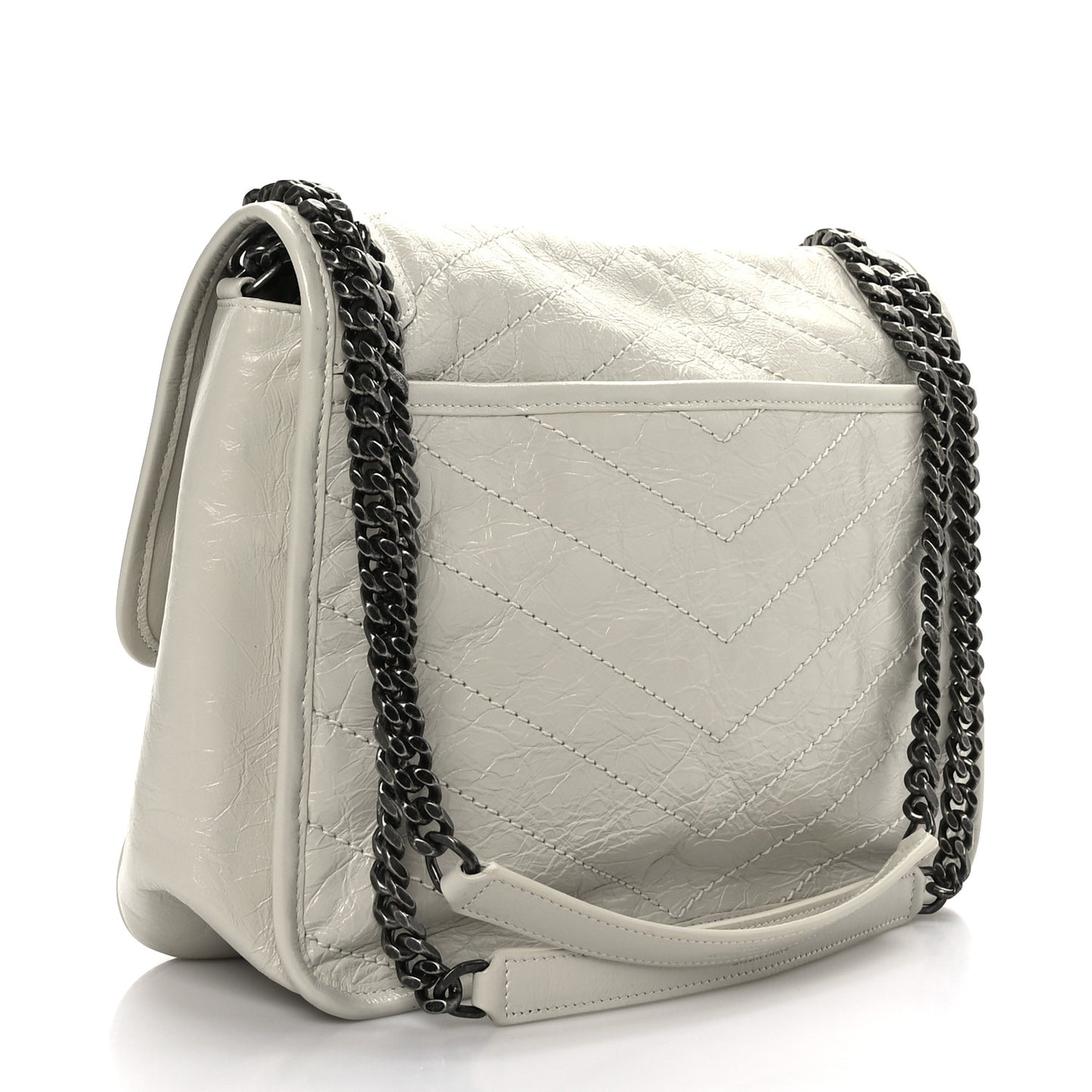 Crinkled Calfskin Matelasse Monogram Medium Niki Chain Satchel Crema Soft