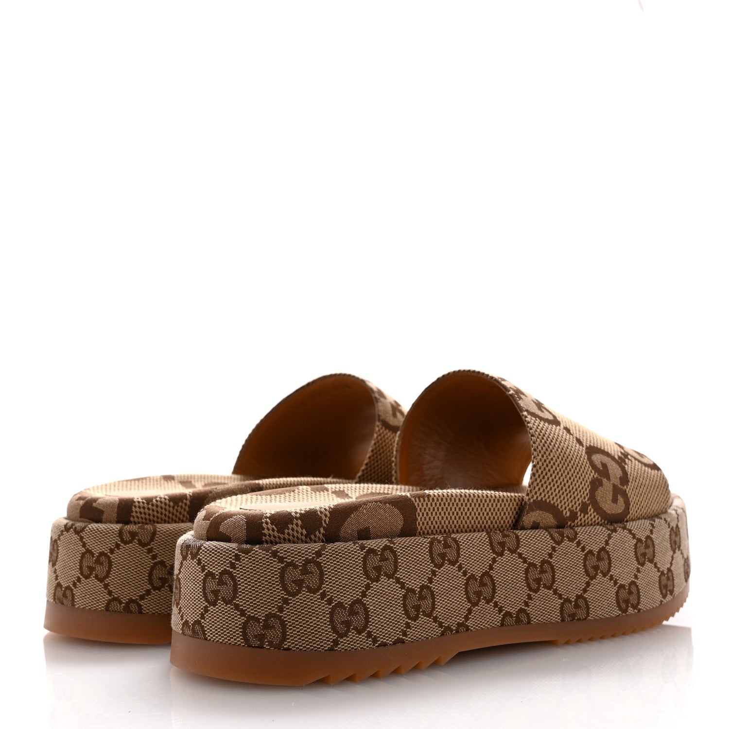 Gucci Monogram Maxi GG Angelina Platform 55mm Slide Sandals 39.5 Camel Ebony 5 of 10