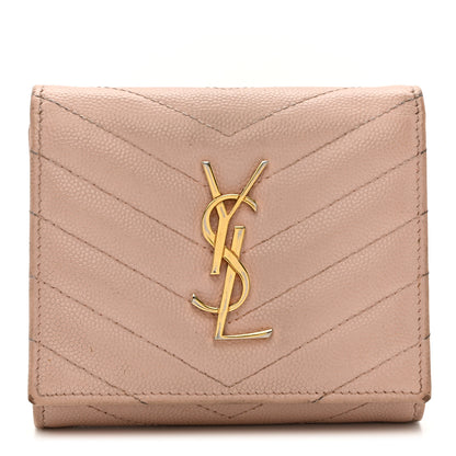 Saint Laurent Grain De Poudre Matelasse Chevron Monogram Compact Wallet Pink 1 of 10