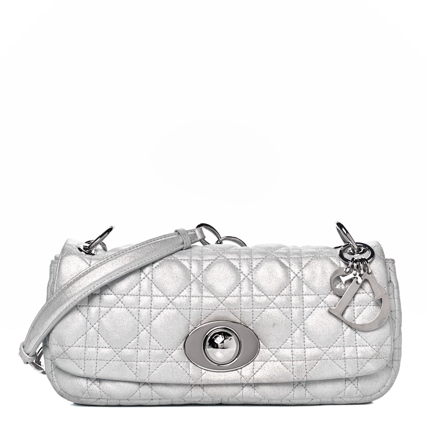 Metallic Lambskin Cannage Small Rendezvous Flap Silver