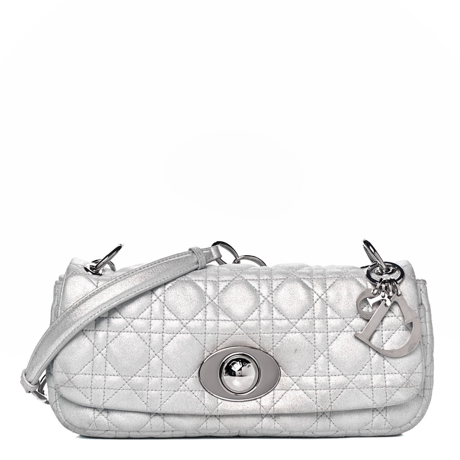 Christian Dior Metallic Lambskin Cannage Small Rendezvous Flap Silver 1 of 8