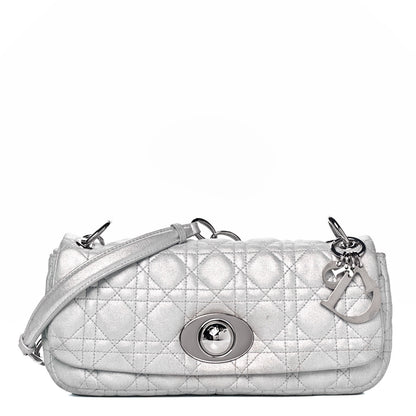 Christian Dior Metallic Lambskin Cannage Small Rendezvous Flap Silver 1 of 8
