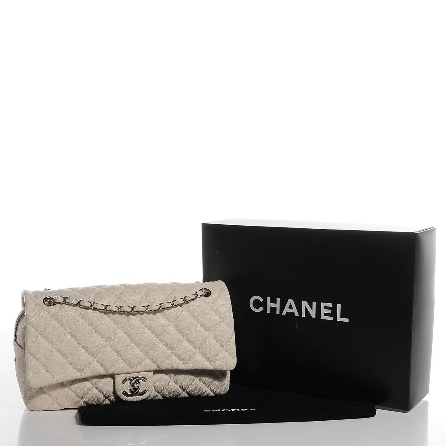 Caviar Quilted Jumbo Easy Flap Dark White