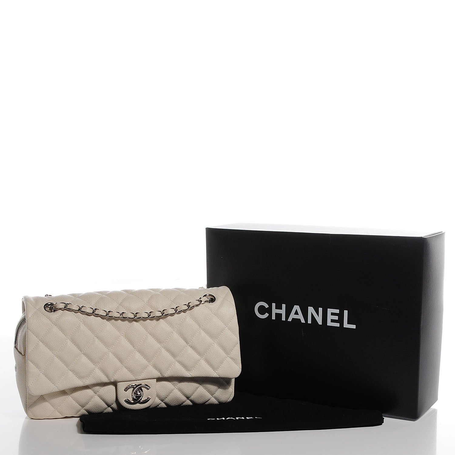 Chanel Caviar Quilted Jumbo Easy Flap Dark White 5 of 9
