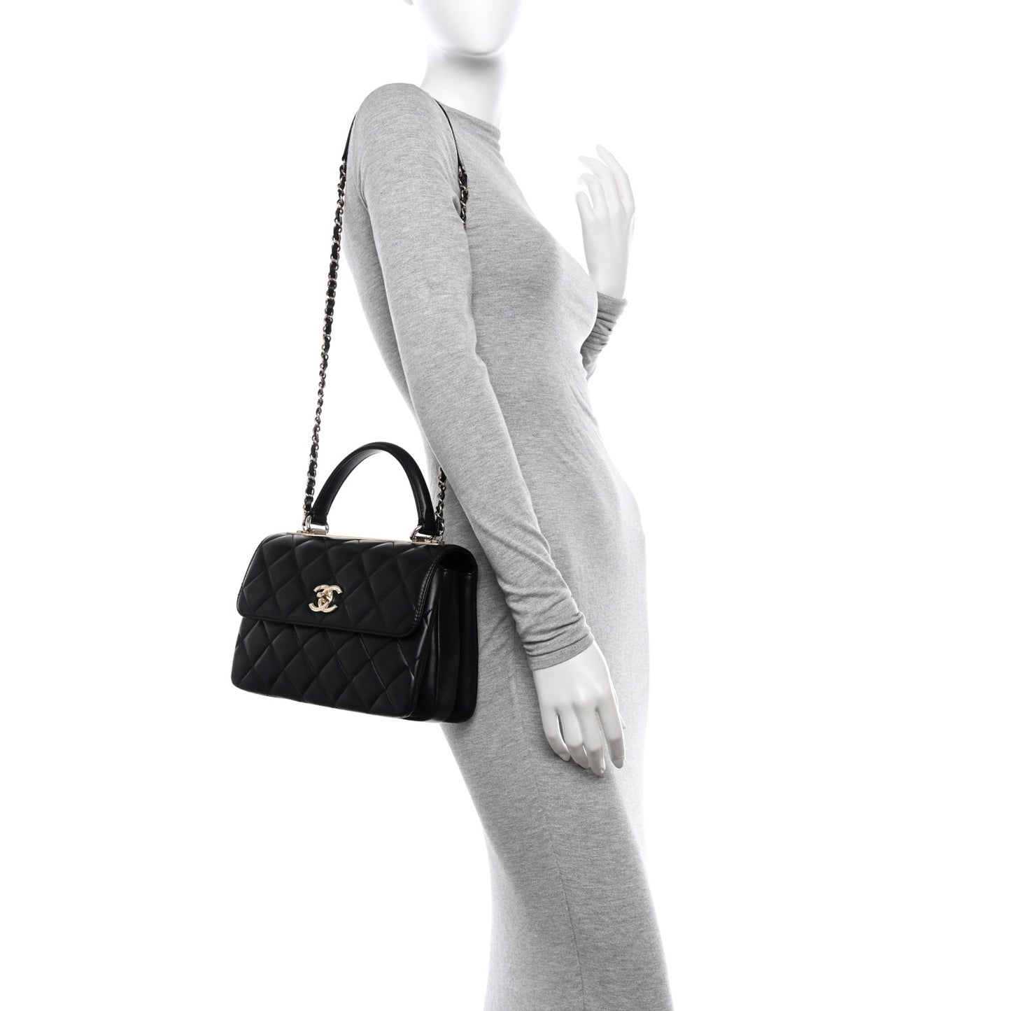 Lambskin Quilted Small Trendy CC Dual Handle Flap Bag Black
