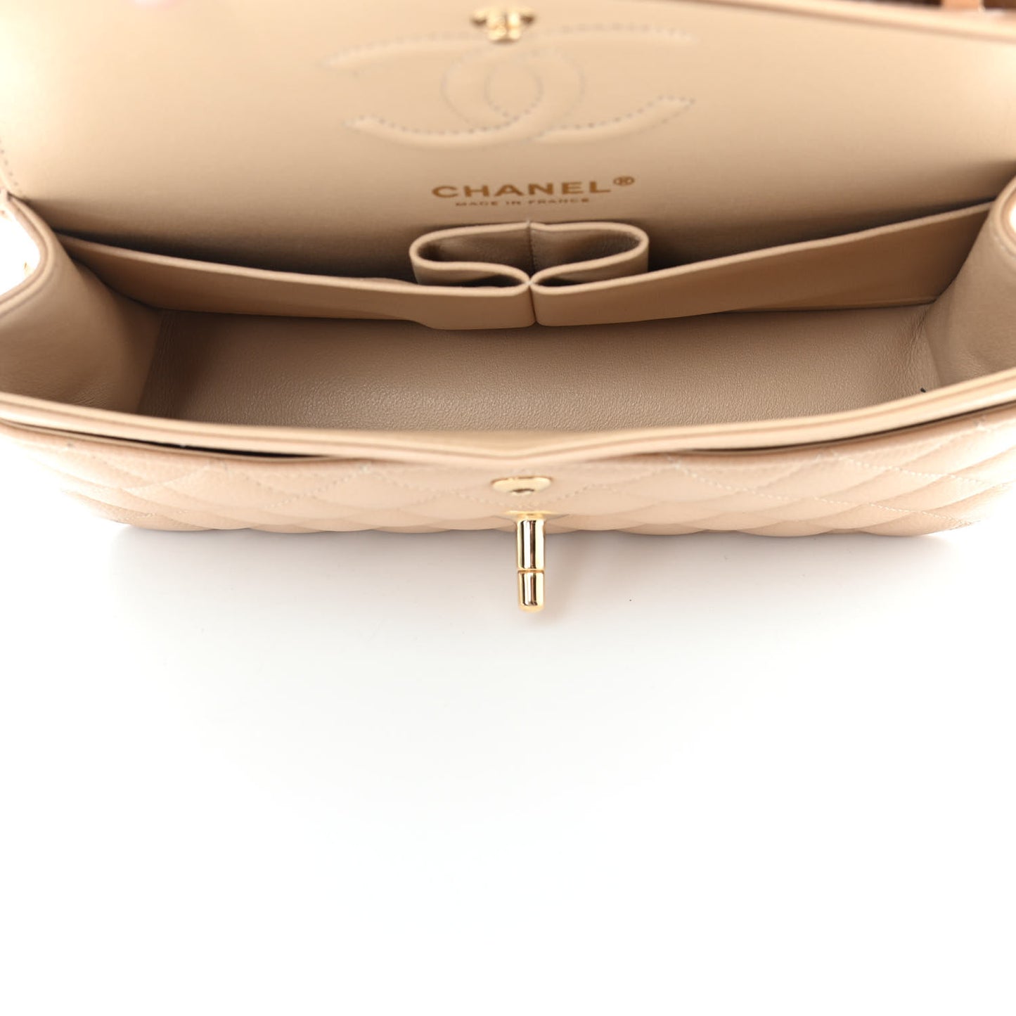 Caviar Quilted Small Double Flap Beige