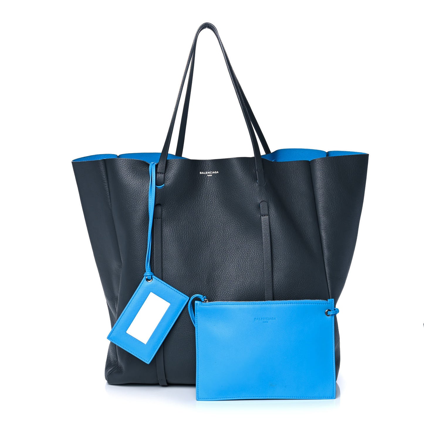 Veau Baltimore Double Sided Large Everyday Tote Gris Fossile Bleu Turquoise
