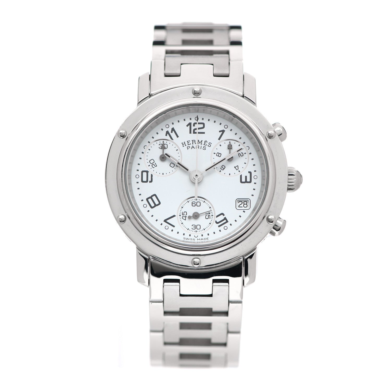 Hermes Stainless Steel 31mm Clipper Chronograph Quartz Watch 1 of 8