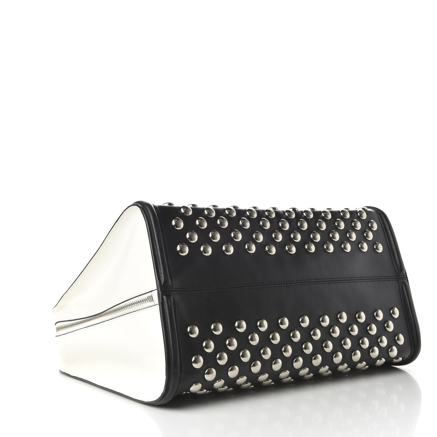 Alexander McQueen Calfskin Large Studded Padlock Zip Around Tote Black White 4 of 9