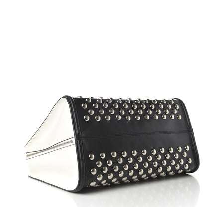 Alexander McQueen Calfskin Large Studded Padlock Zip Around Tote Black White 4 of 9