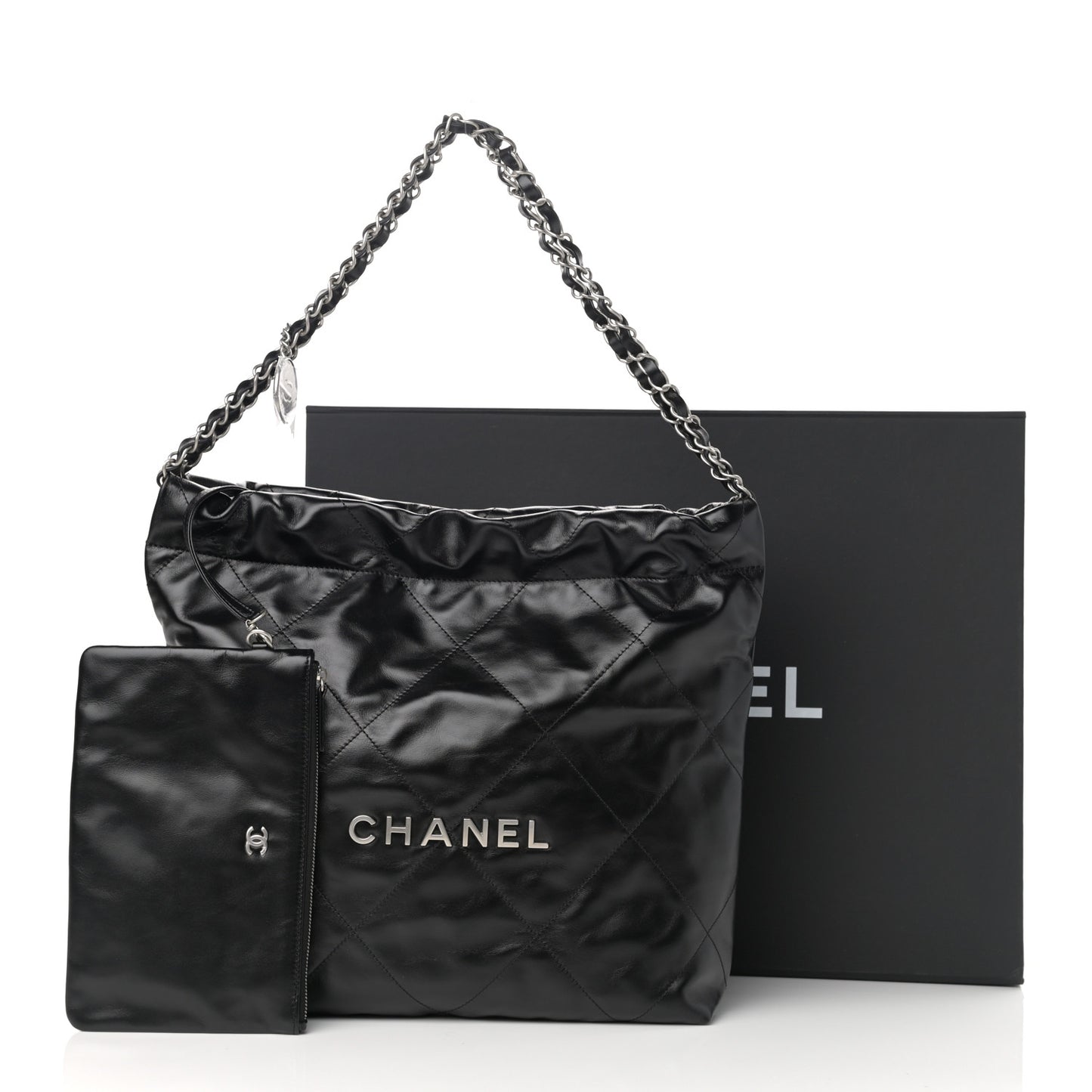 Shiny Calfskin Quilted Small Chanel 22 Black
