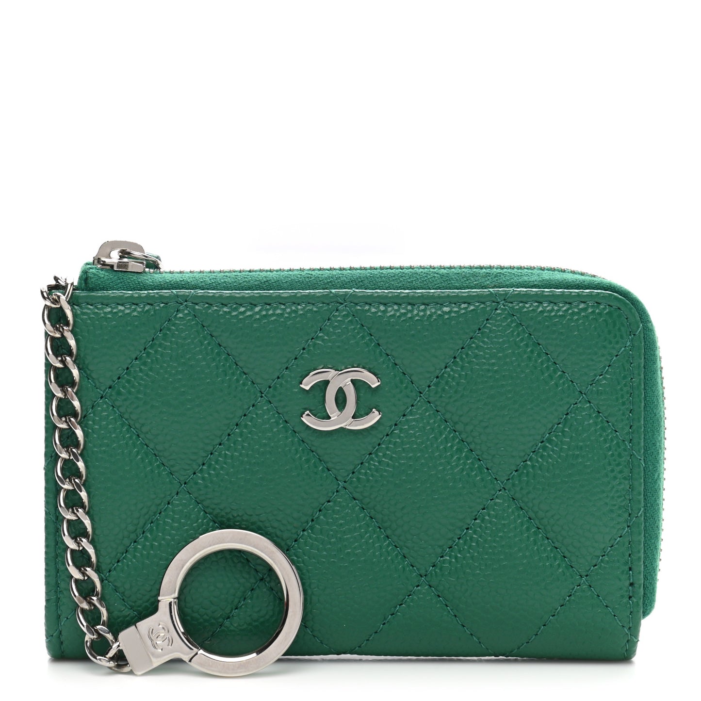 Caviar Quilted Zipped Key Holder Case Green