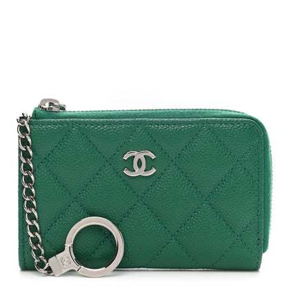 Chanel Caviar Quilted Zipped Key Holder Case Green 1 of 8