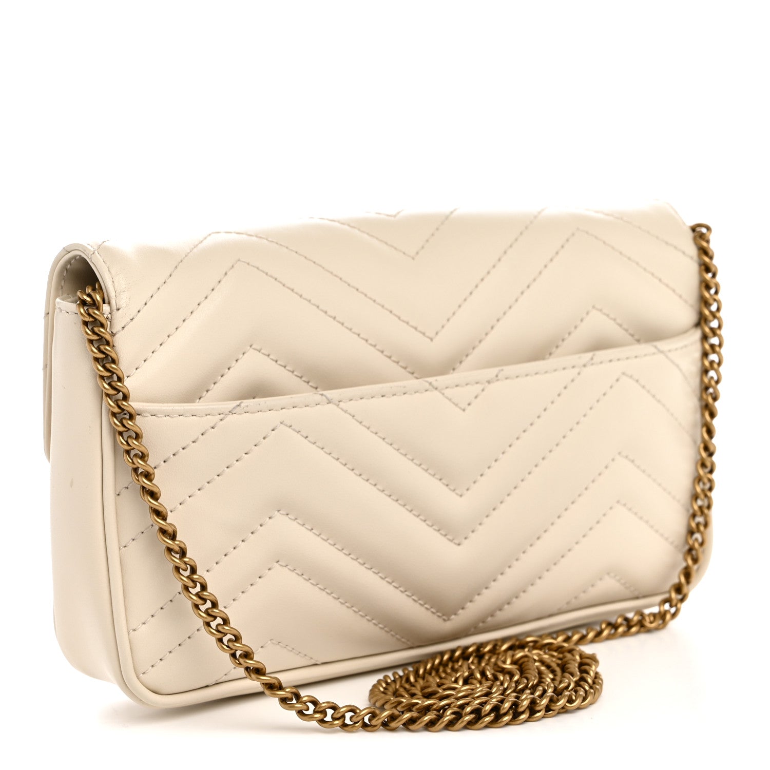 Gucci Calfskin Matelasse Mini GG Marmont Shoulder Bag With Card Holder White Black 4 of 12