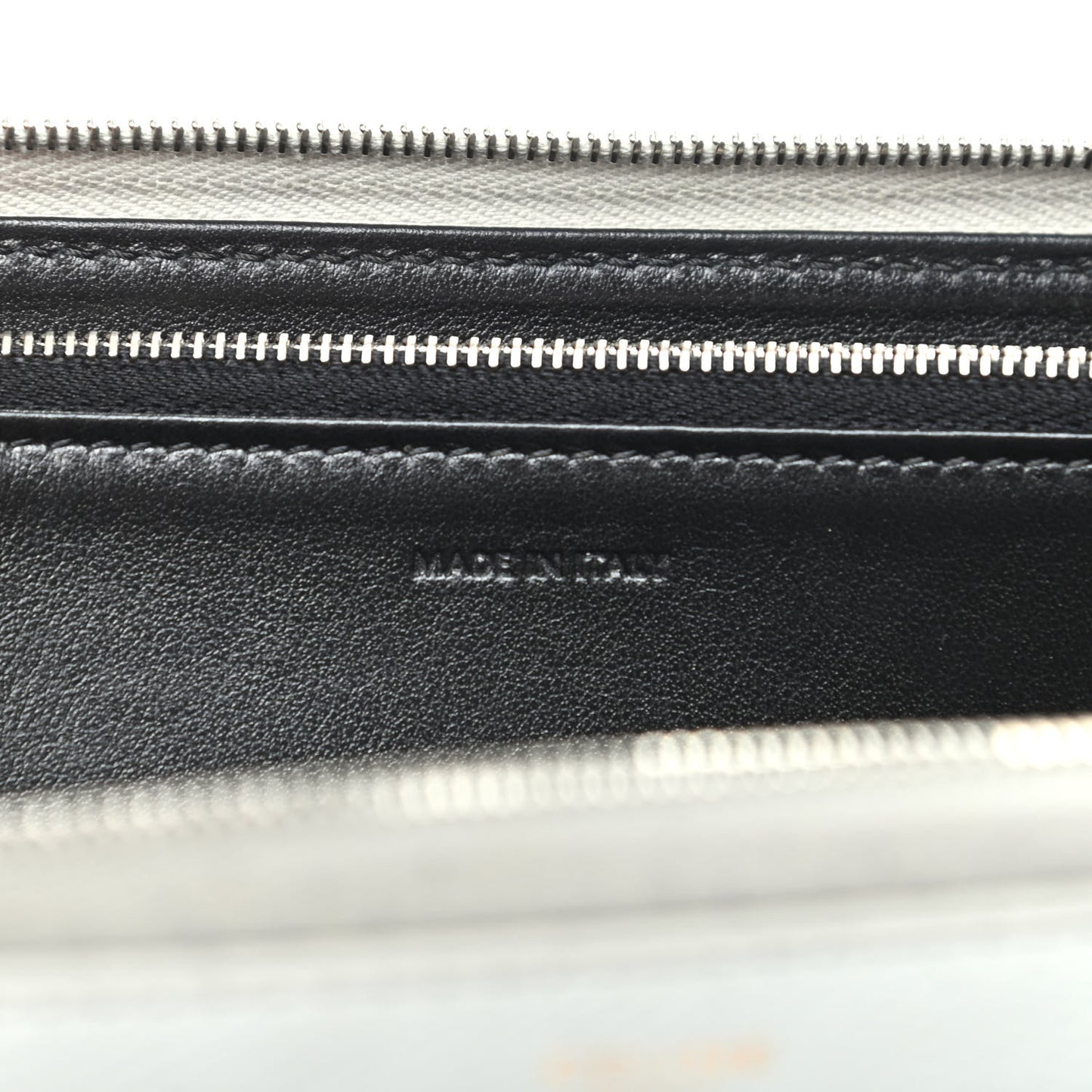 Laminated Grained Calfskin Large Zip Around Multifunction Wallet Silver
