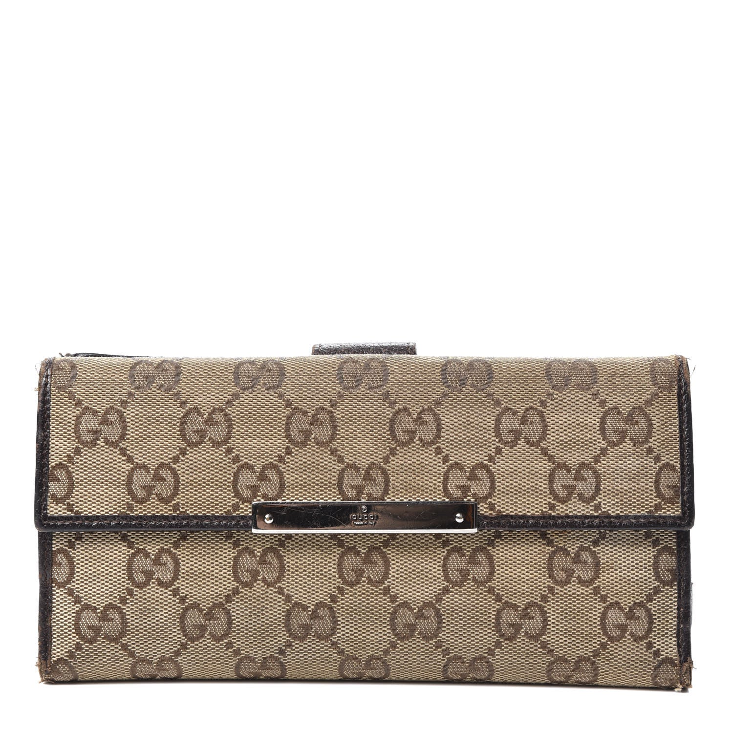 Gucci Monogram Metal Bar Continental Flap Wallet Beige Ebony Dark Brown 1 of 12