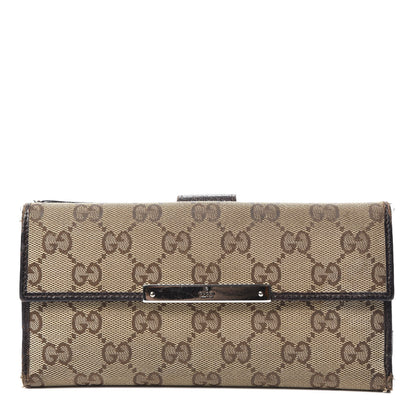 Gucci Monogram Metal Bar Continental Flap Wallet Beige Ebony Dark Brown 1 of 12