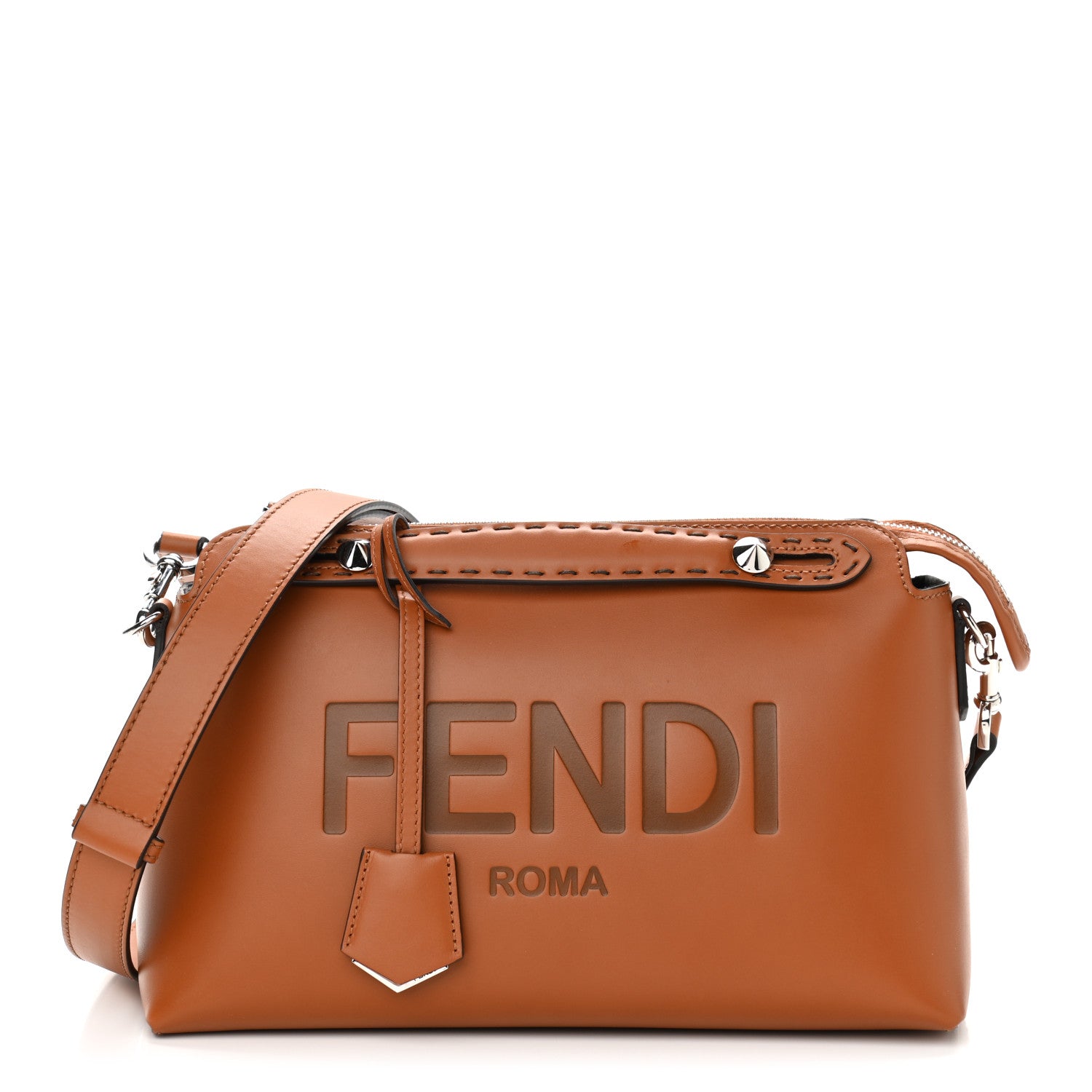 Fendi Vitello King Logo Embossed Medium By The Way Boston Bag Cuoio 1 of 10