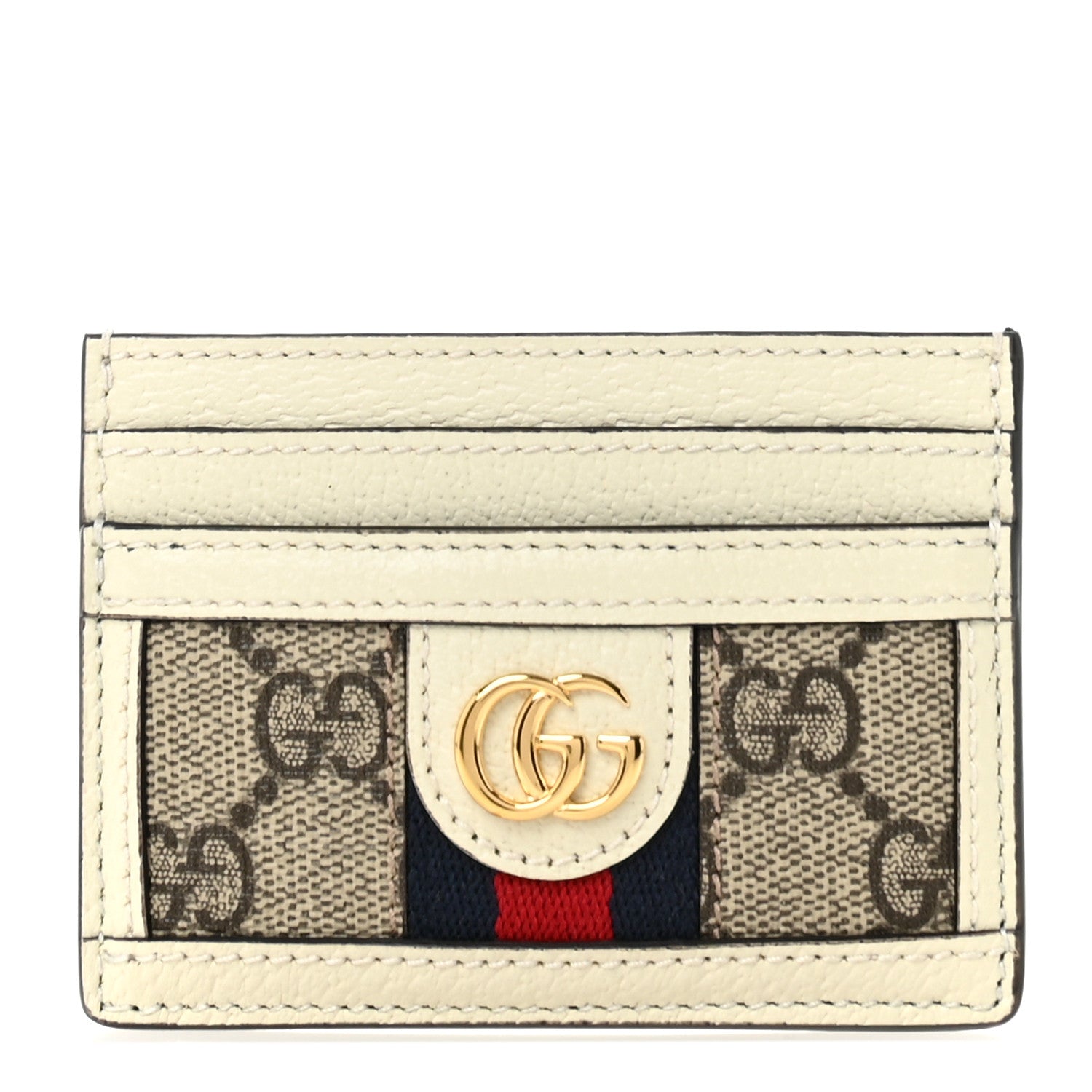 Gucci GG Supreme Monogram Textured Calfskin Web Ophidia Card Holder Beige Ebony Mystic White 1 of 7