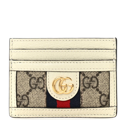 Gucci GG Supreme Monogram Textured Calfskin Web Ophidia Card Holder Beige Ebony Mystic White 1 of 7