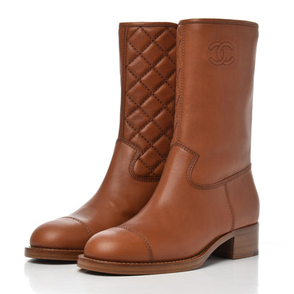 Chanel Calfskin CC Logo Mid Calf Boots 38 Caramel 3 of 20