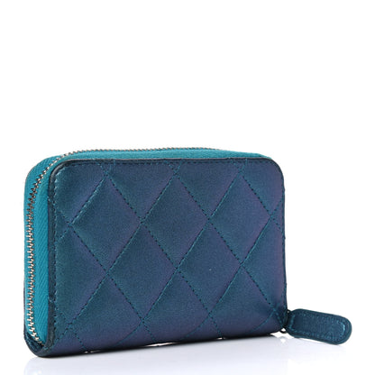 Chanel Metallic Lambskin Quilted Zip Around Coin Purse Wallet Turquoise 2 of 9
