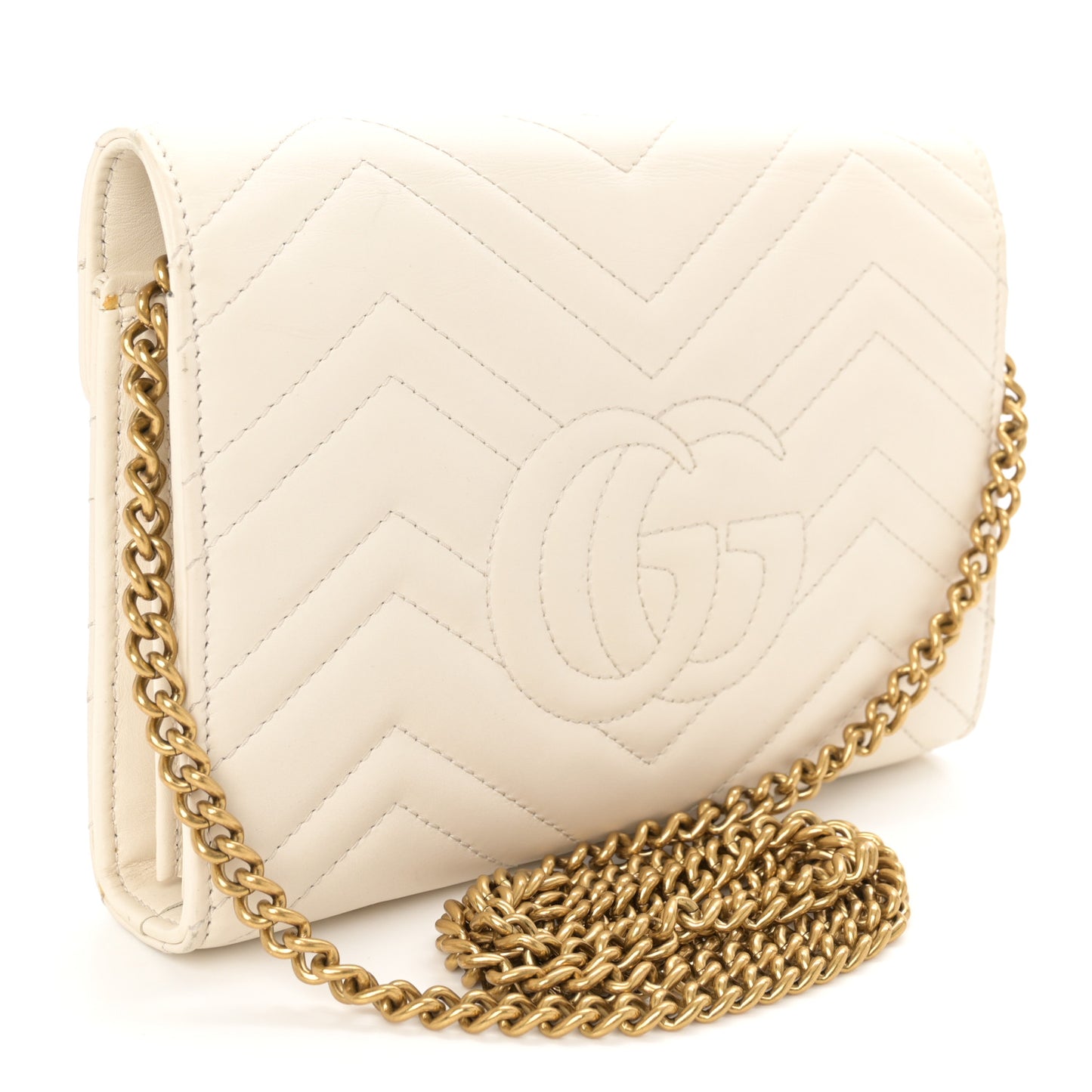 Calfskin Matelasse GG Marmont Chain Wallet Mystic White