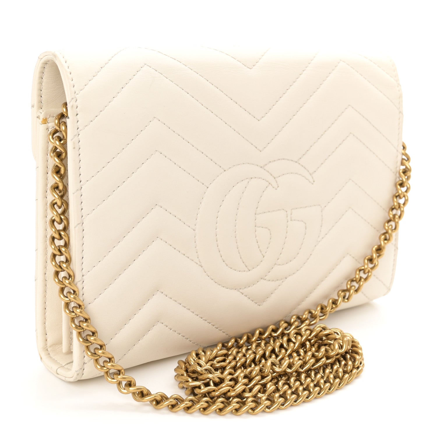 Gucci Calfskin Matelasse GG Marmont Chain Wallet Mystic White 3 of 11