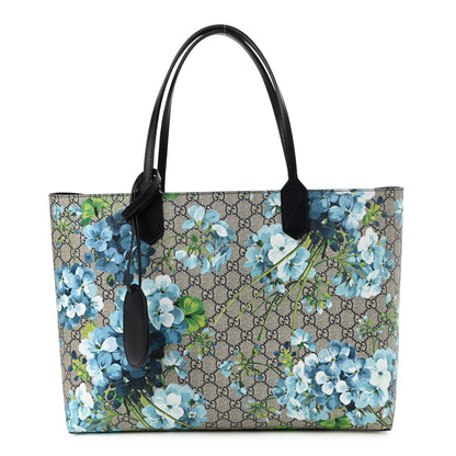 Gucci GG Supreme Monogram Blooms Medium Reversible Tote Beige Blue Navy 1 of 17