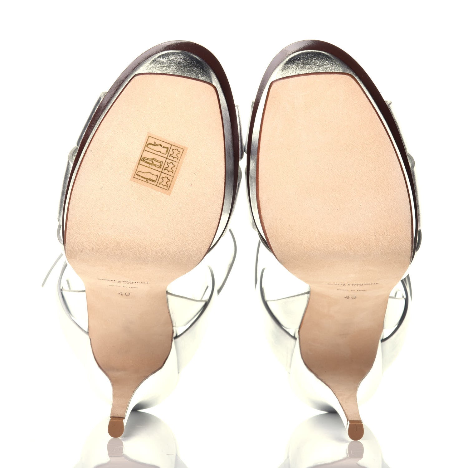 Saint Laurent Metallic Calfskin Tribute 105 Platform Sandals 40 Silver 5 of 7