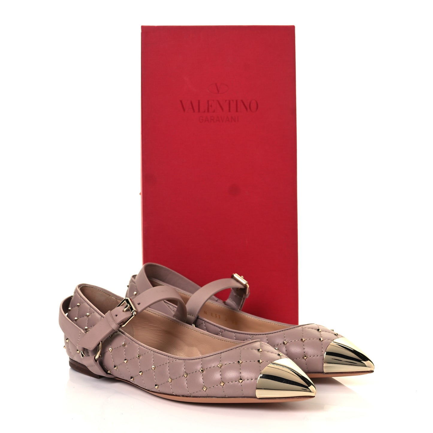 Lambskin Rockstud Spike Captoe Ballerina Flats 38 Poudre Gold
