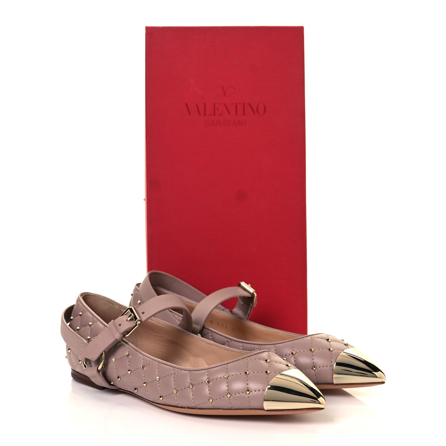 Valentino Garavani Lambskin Rockstud Spike Captoe Ballerina Flats 38 Poudre Gold 9 of 12