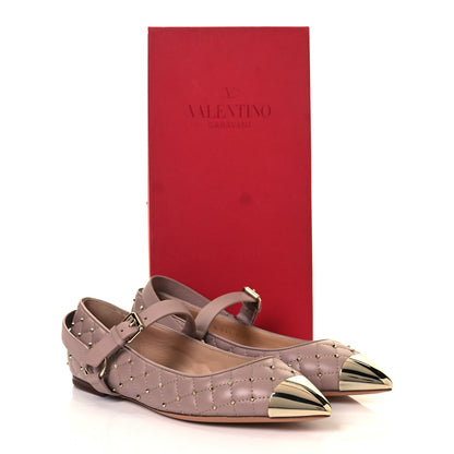 Valentino Garavani Lambskin Rockstud Spike Captoe Ballerina Flats 38 Poudre Gold 9 of 12