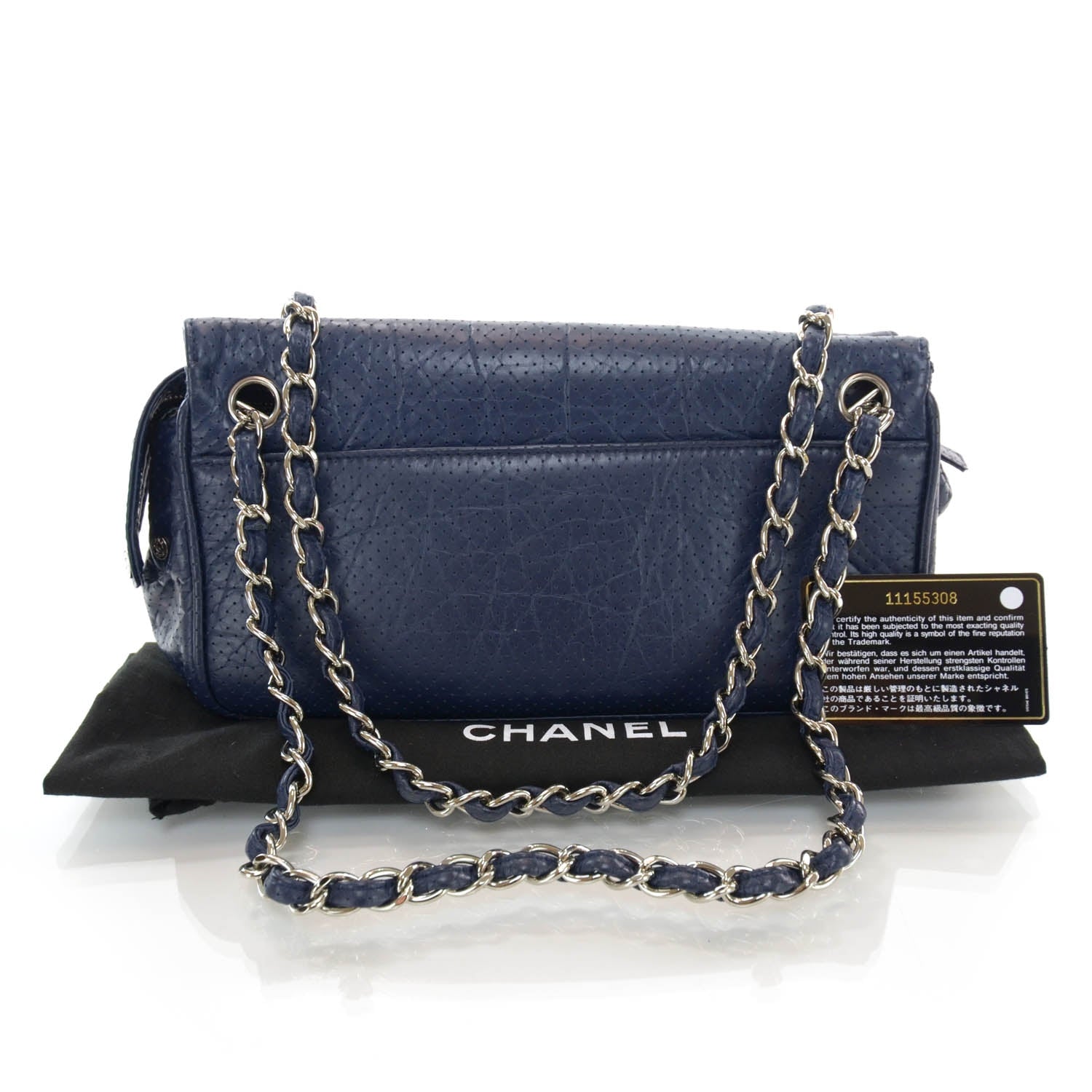 Chanel Calfskin Perforated 50's Satchel Marine Fonce 3 of 8